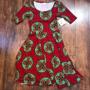 LuLaRoe Red and Green Patterned Dress